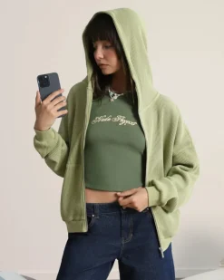 Sudadera con Cremallera Global Soon Waffle Verde
