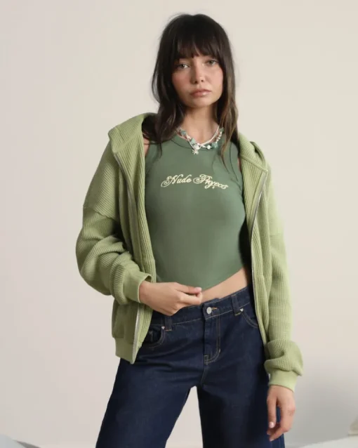 Sudadera con Cremallera Global Soon Waffle Verde