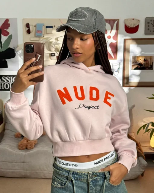 Sudadera Cropped Varsity Rosa