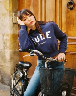 Sudadera Cropped Varsity Azul Marino