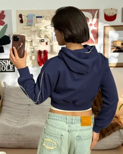 Sudadera Cropped Varsity Azul Marino